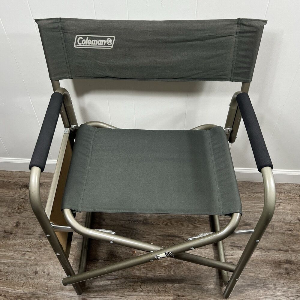Vtg Coleman Folding Directors Chair W/Side Tray Table Aluminum Camp Deck Seat